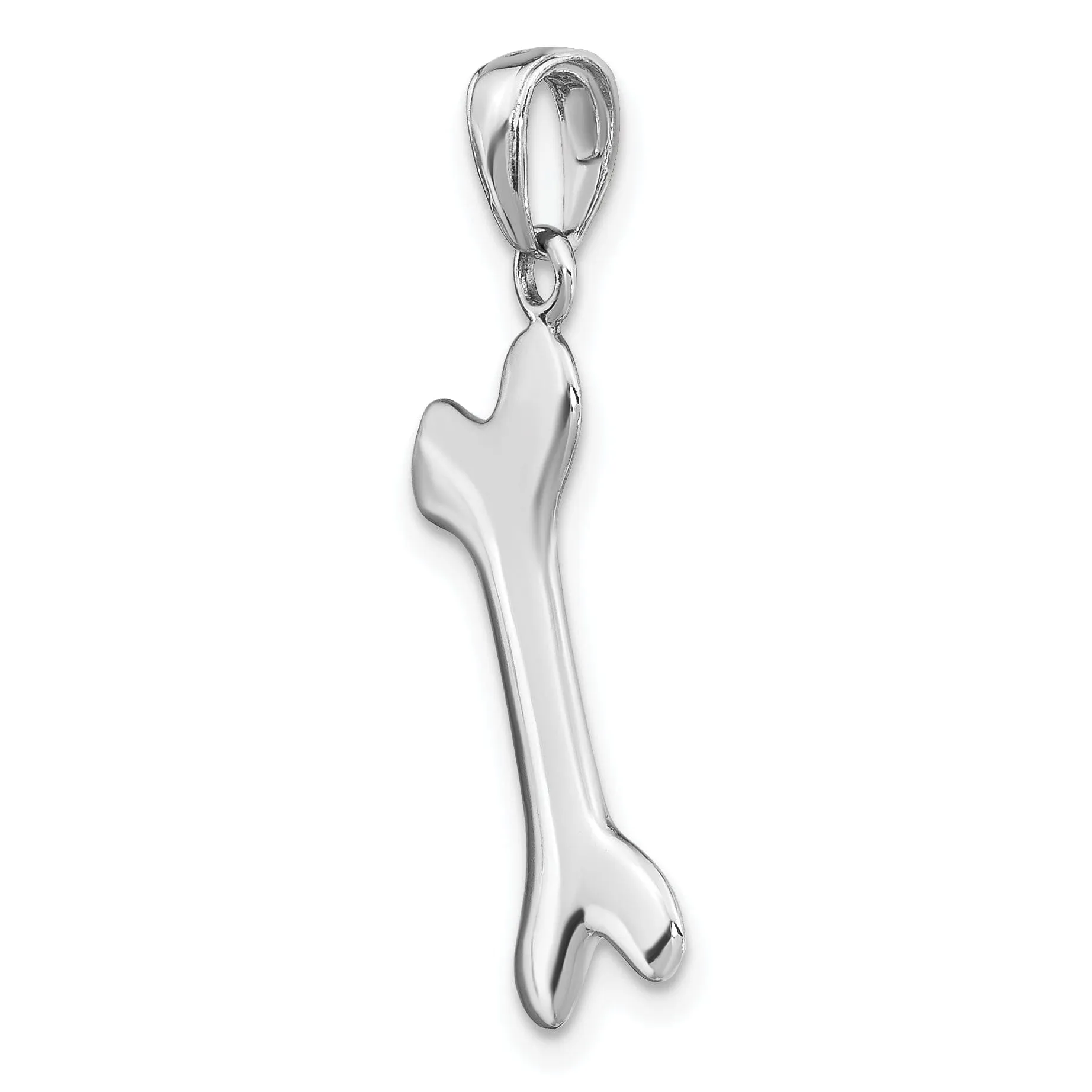 14k White Gold Solid Polished Finish 3-Dimentional Dog Bone Charm Pendant