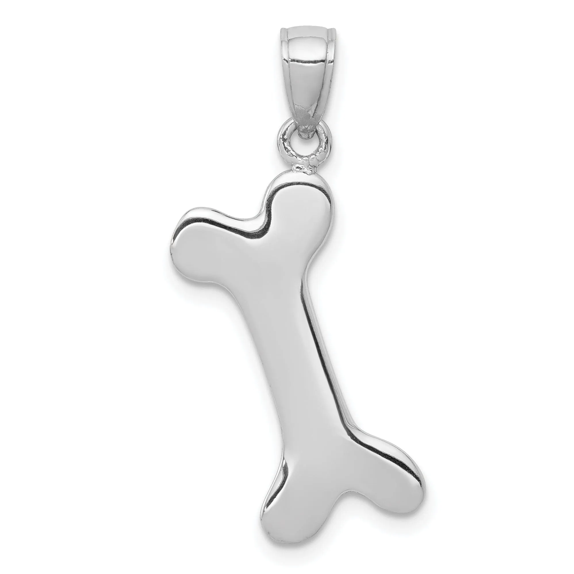 14k White Gold Solid Polished Finish 3-Dimentional Dog Bone Charm Pendant