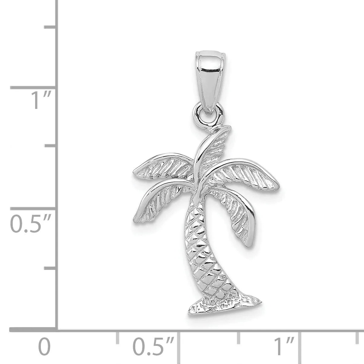 14k White Gold Solid Texture Polished Finish Mens Palm Tree Charm Pendant