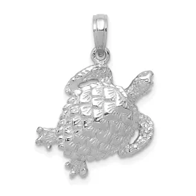 14K White Gold Textured Casted Solid Polished Finish Open-Backed Men's Turtle Charm Pendant