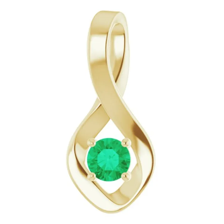 14K Yellow 4 mm Round Natural Emerald Pendant