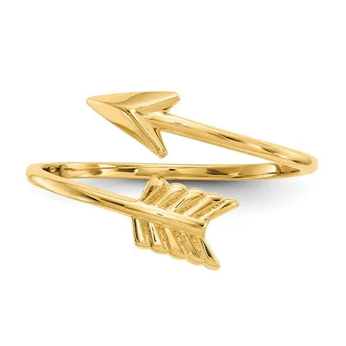 14k Yellow Gold Adjustable Lightweight Wrapped Arrow Ring