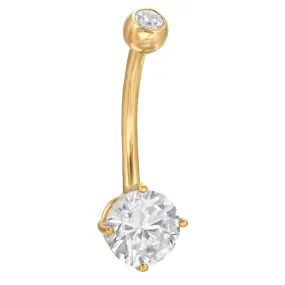 14k Yellow Gold Belly Button Ring with Round CZ in Prong Setting