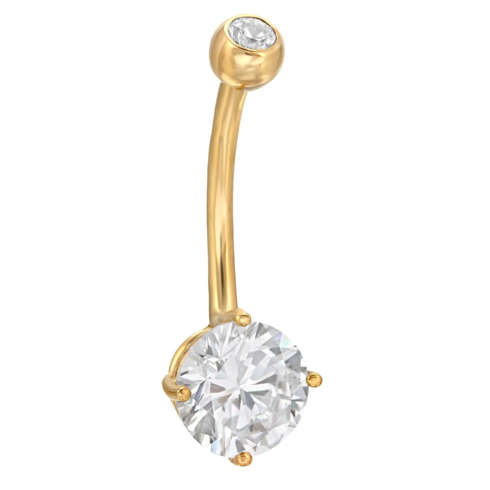 14k Yellow Gold Belly Button Ring with Round CZ in Prong Setting