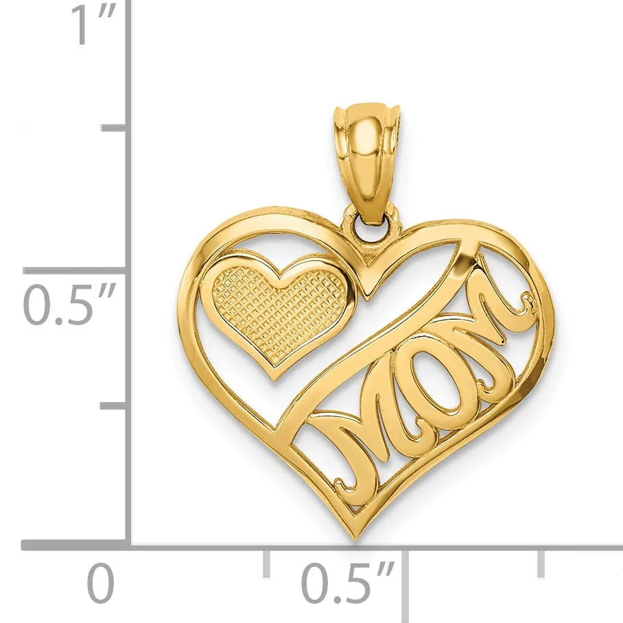 14k Yellow Gold Mom and Heart In Heart Pendant