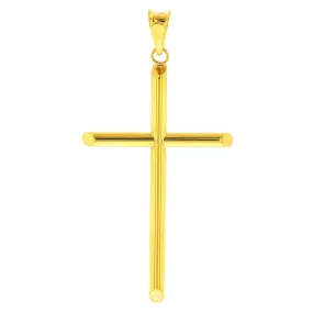 14K Yellow Gold Plain Religious Tube Cross Pendant with High Polish