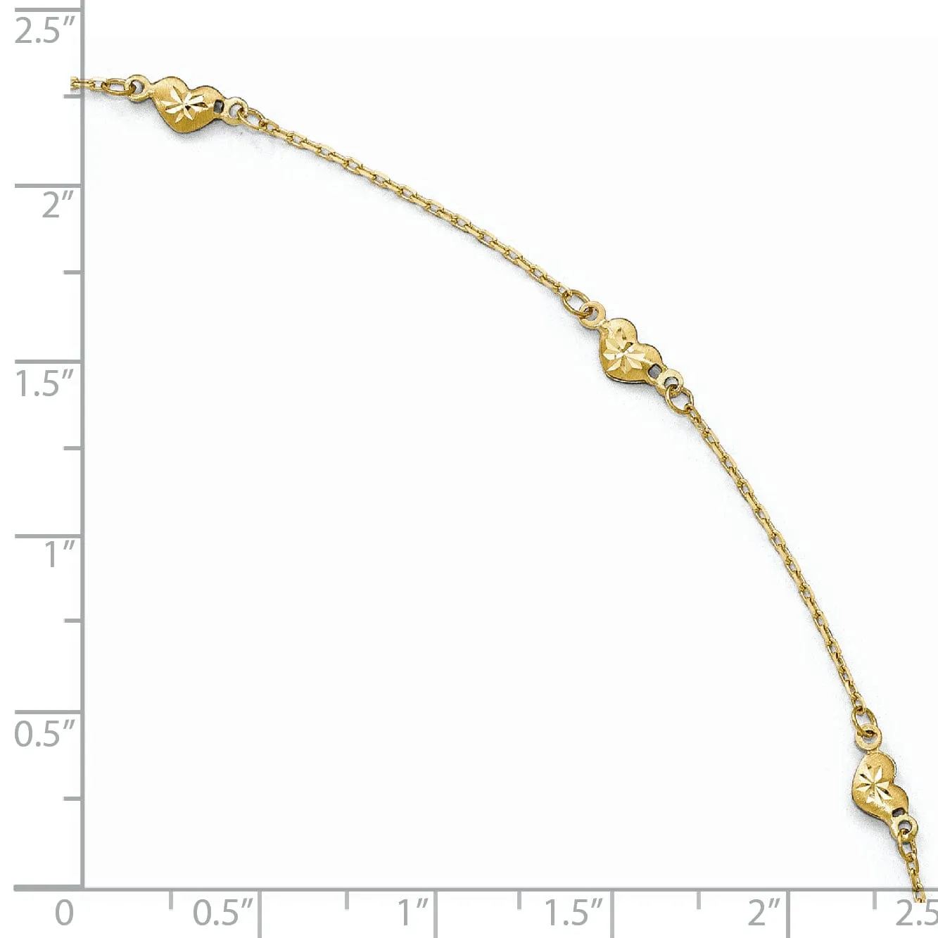 14k Yellow Gold Polished and D.C Heart Anklet