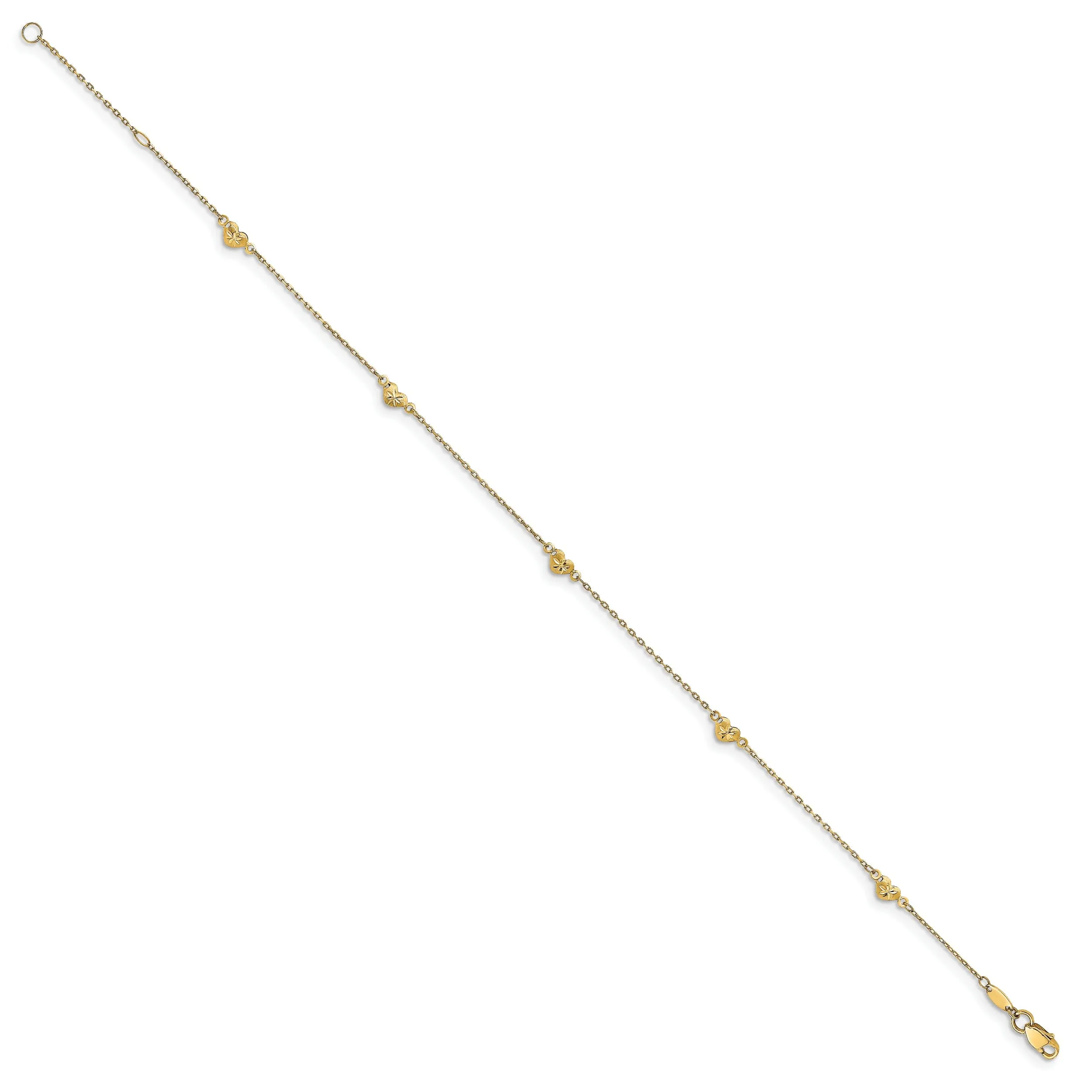 14k Yellow Gold Polished and D.C Heart Anklet