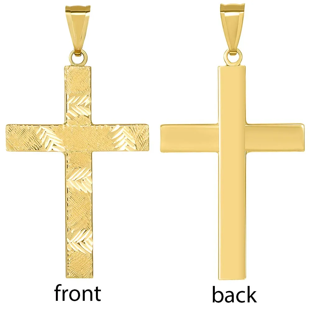 14k Yellow Gold Polished and Textured Reversible Religious Plain Cross Pendant