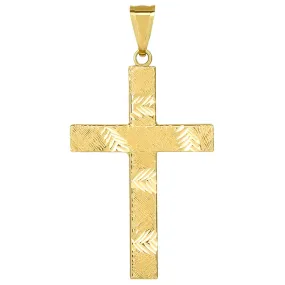 14k Yellow Gold Polished and Textured Reversible Religious Plain Cross Pendant