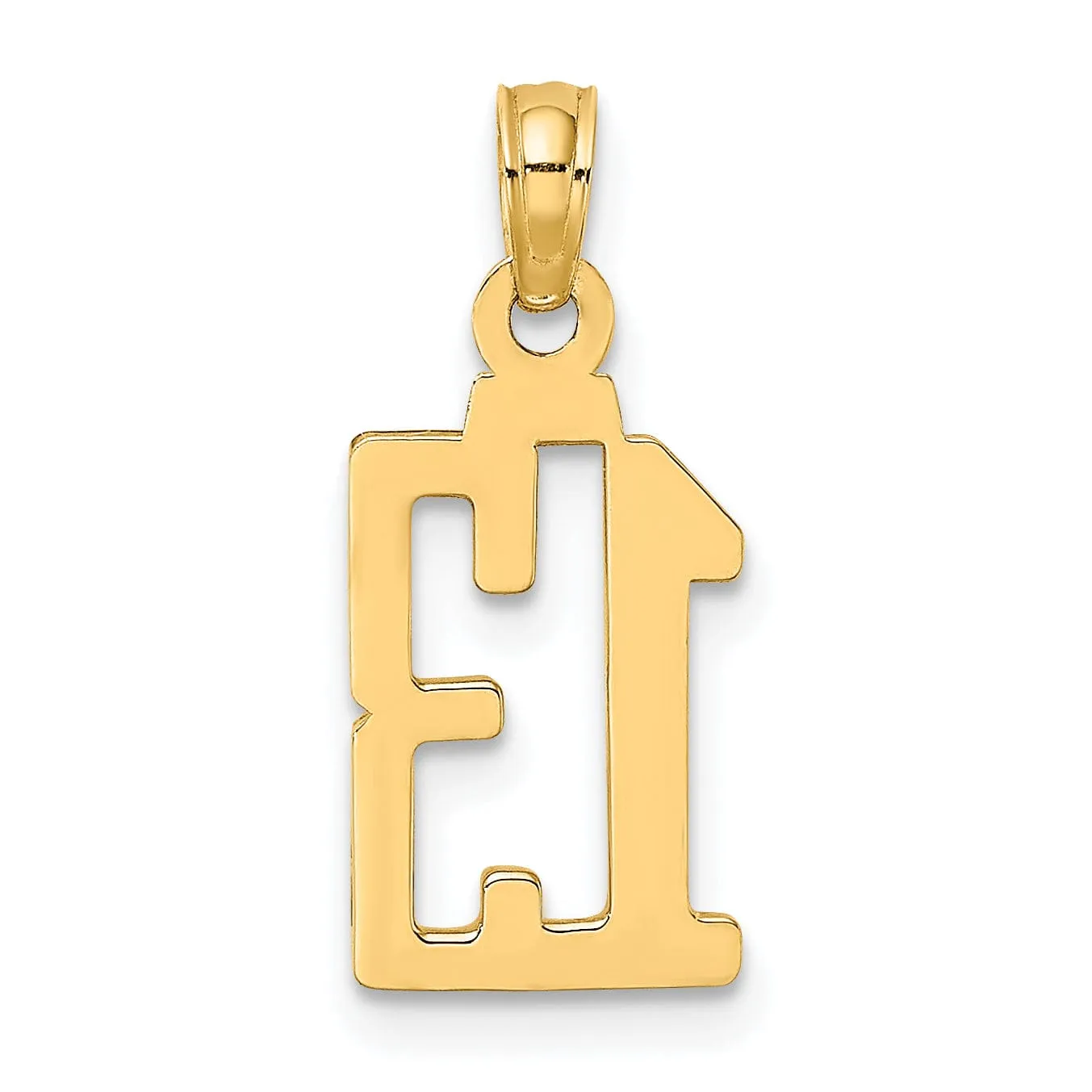 14K Yellow Gold Polished Block Script Design Number 13 Pendant