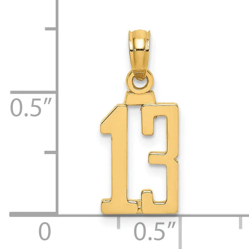 14K Yellow Gold Polished Block Script Design Number 13 Pendant