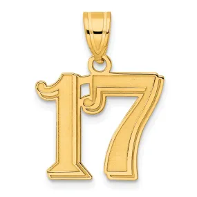 14k Yellow Gold Polished Etched Finish Number 17 Charm Pendant