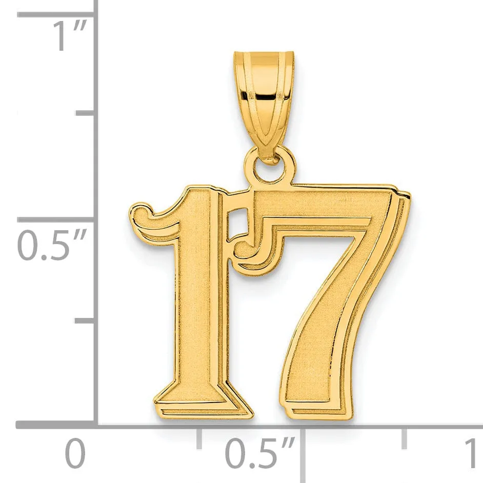 14k Yellow Gold Polished Etched Finish Number 17 Charm Pendant