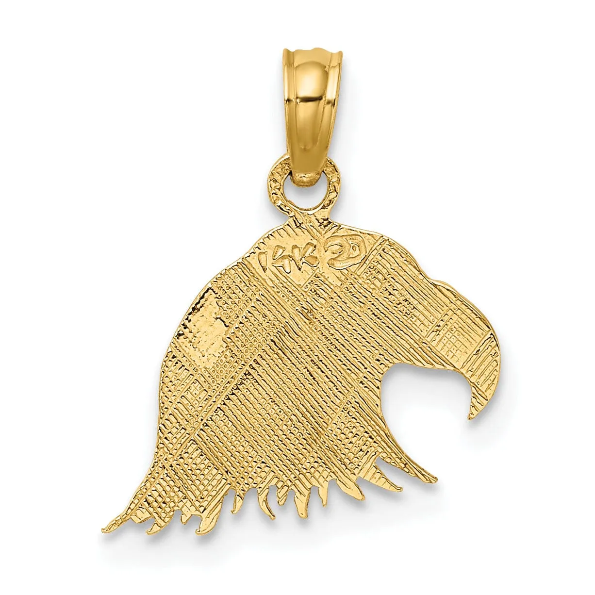 14K Yellow Gold Polished Texture Back Finish Engraved Flat Eagle Head Charm Pendant