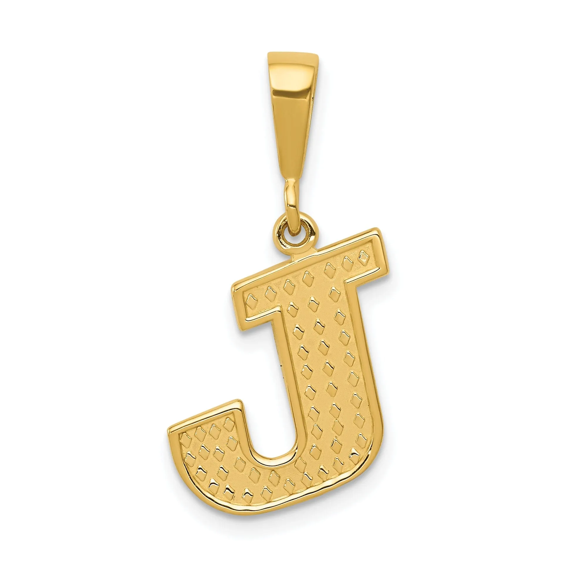 14k Yellow Gold Polished Texture Finish Letter J Initial Charm Pendant