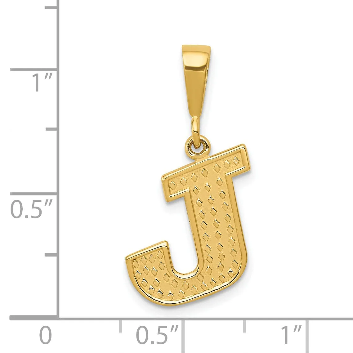 14k Yellow Gold Polished Texture Finish Letter J Initial Charm Pendant