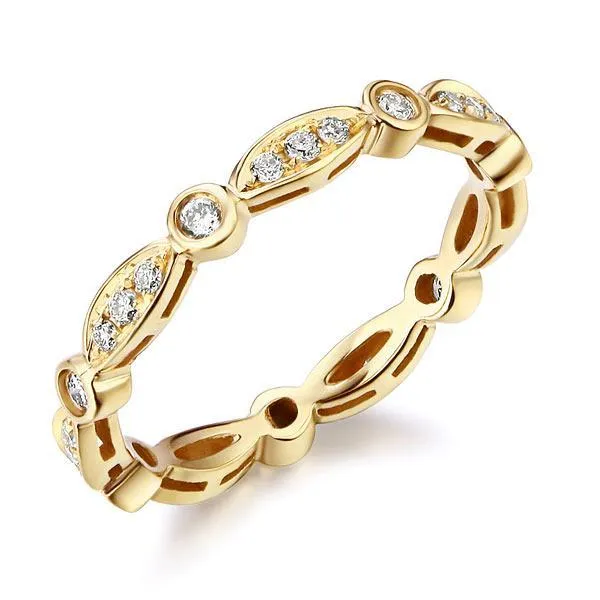 14K Yellow Gold Wedding Band Ring 0.3 Ct Natural Diamonds Art Deco Vintage Style MKR7072