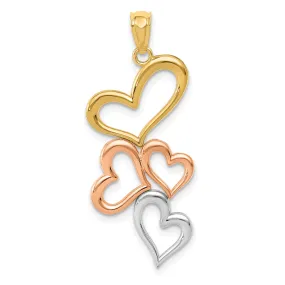 14k Yellow Rose Gold White Rhodium Hearts Pendant