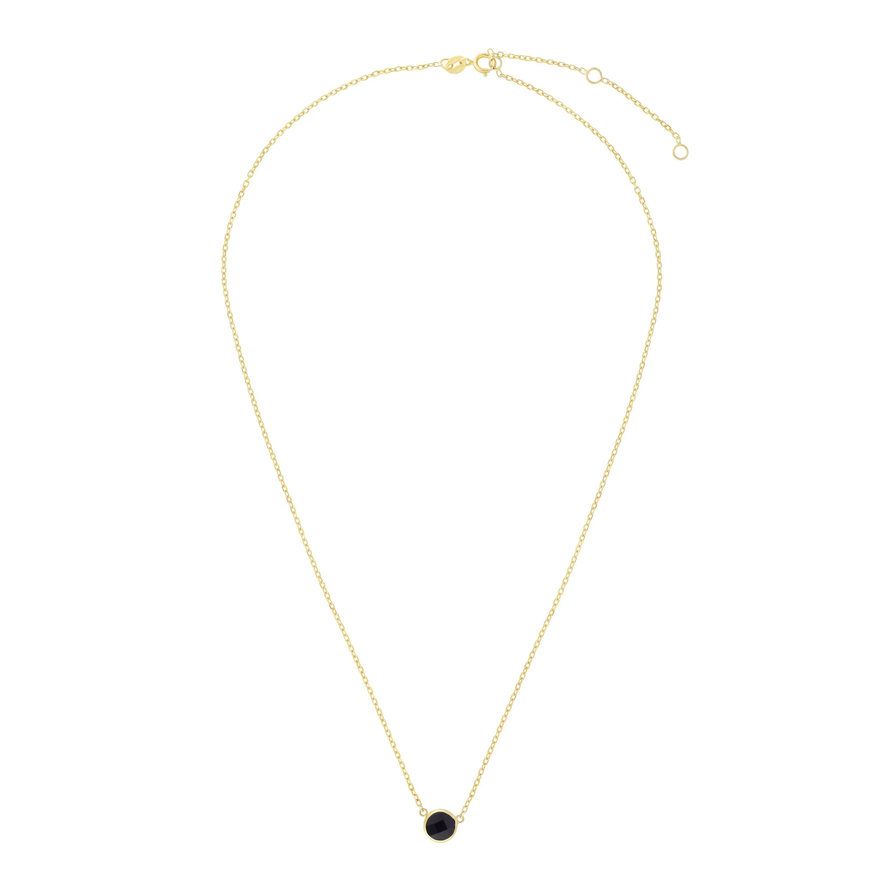 14kt Gold 17 inches Yellow Finish Extendable Colored Stone Necklace with Spring Ring Clasp with 0.9000ct 6mm Round Black Onyx