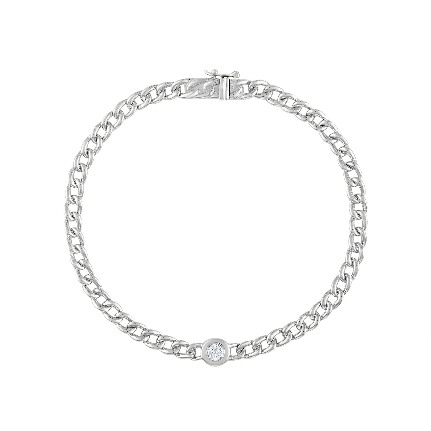 14KT GOLD DIAMOND BEZEL CURB BRACELET