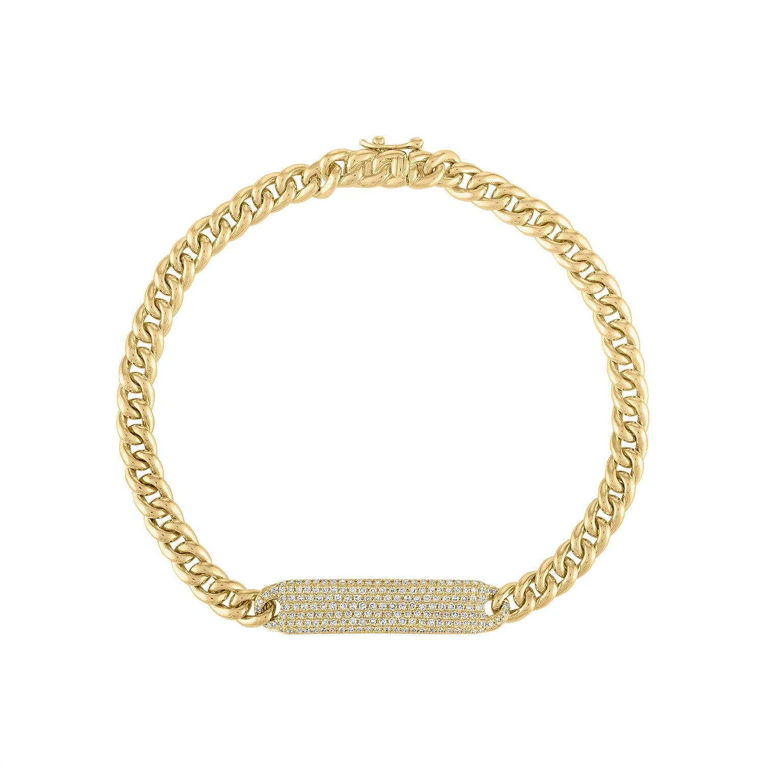 14KT GOLD DIAMOND PAVE BAR CURB LINK BRACELET