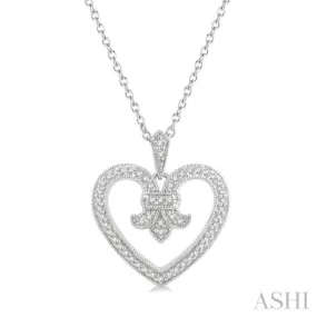 1/6 Ctw Round Cut Diamond Fleur De Lis Heart Pendant With Chain in 10K White Gold