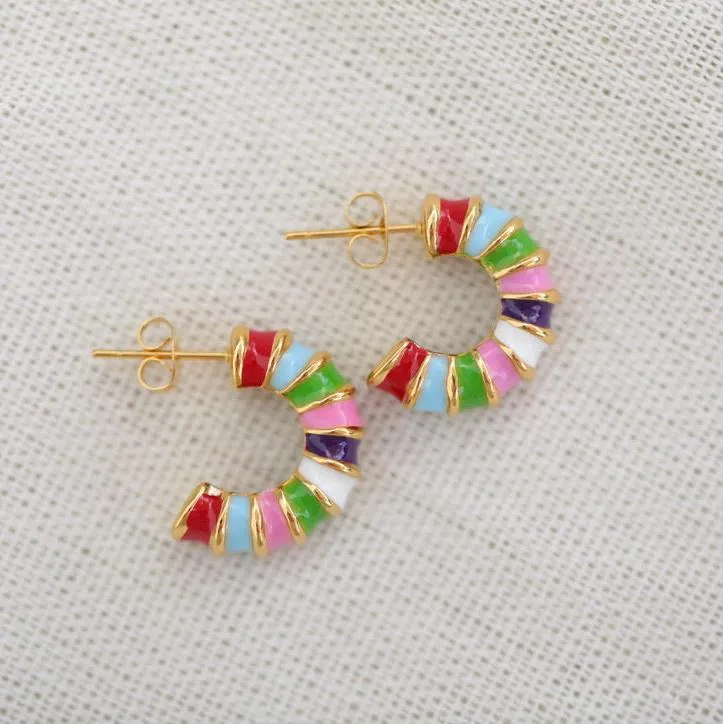 18K Gold-Filled Enamel Earrings for Women