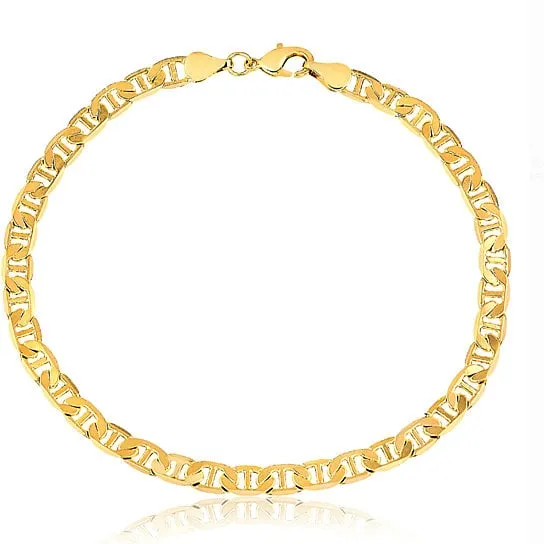 18K Gold Filled High Polish Finsh Flat Mariner Anklet 10