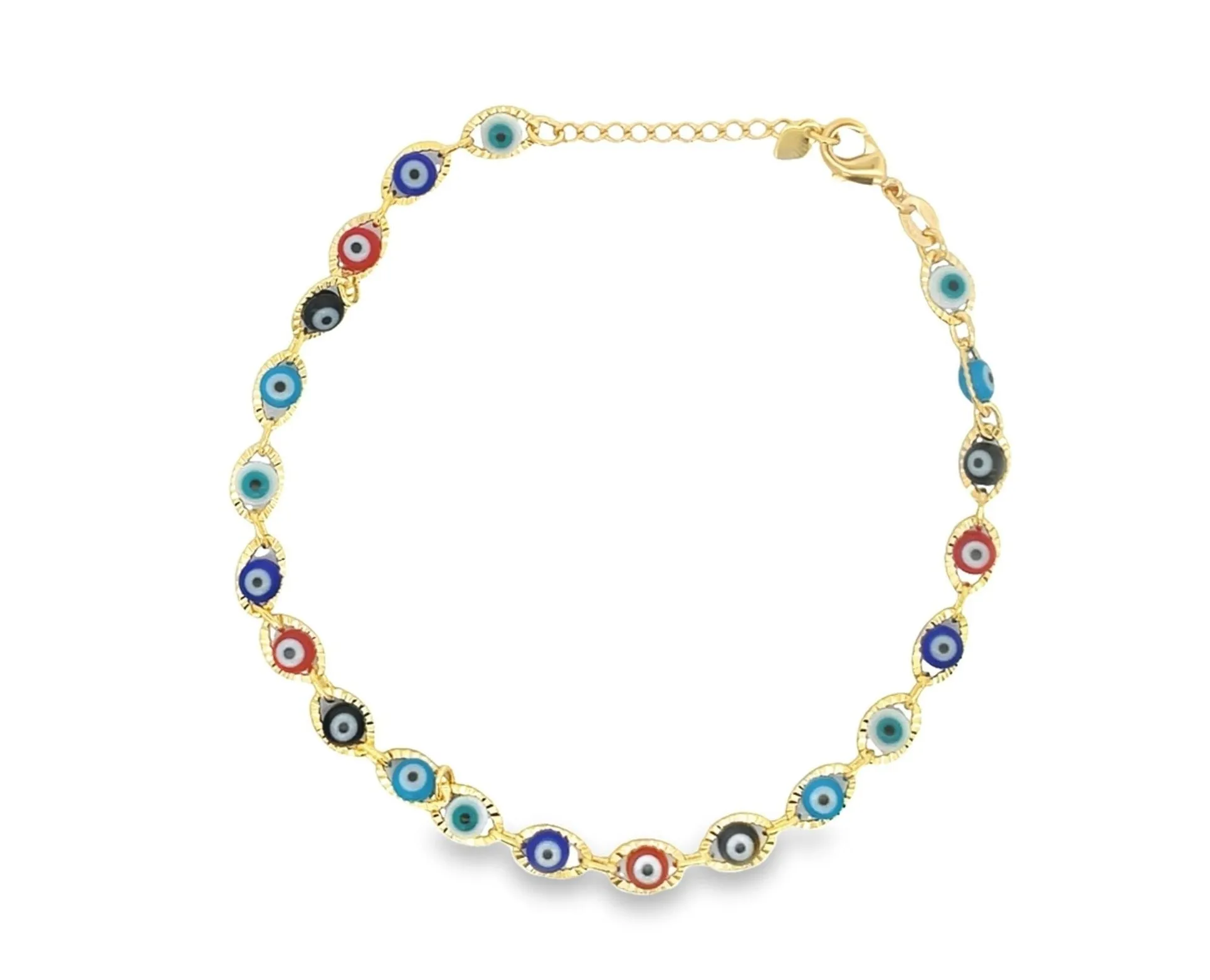 18K Gold Filled Multi-Color Colorful Evil Eye Charms Anklet (E144)