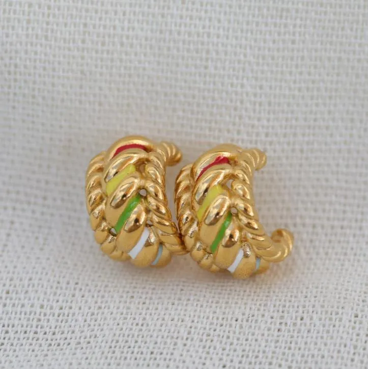 18k Gold-Filled Wide Enamel Earrings