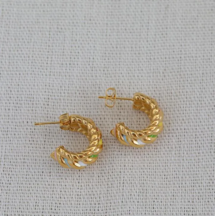 18k Gold-Filled Wide Enamel Earrings