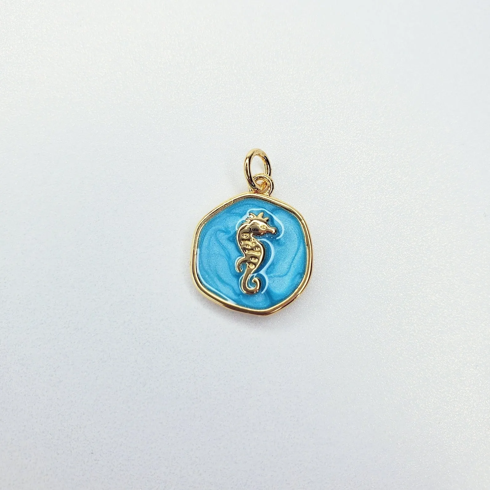 18K Real Gold Plated Enamel Seahorse Charm