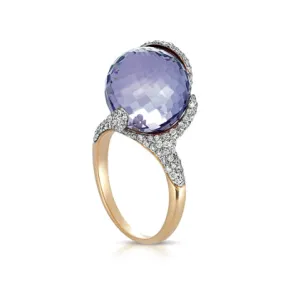 18K Rose Gold Ring With Diamonds And Amethyst