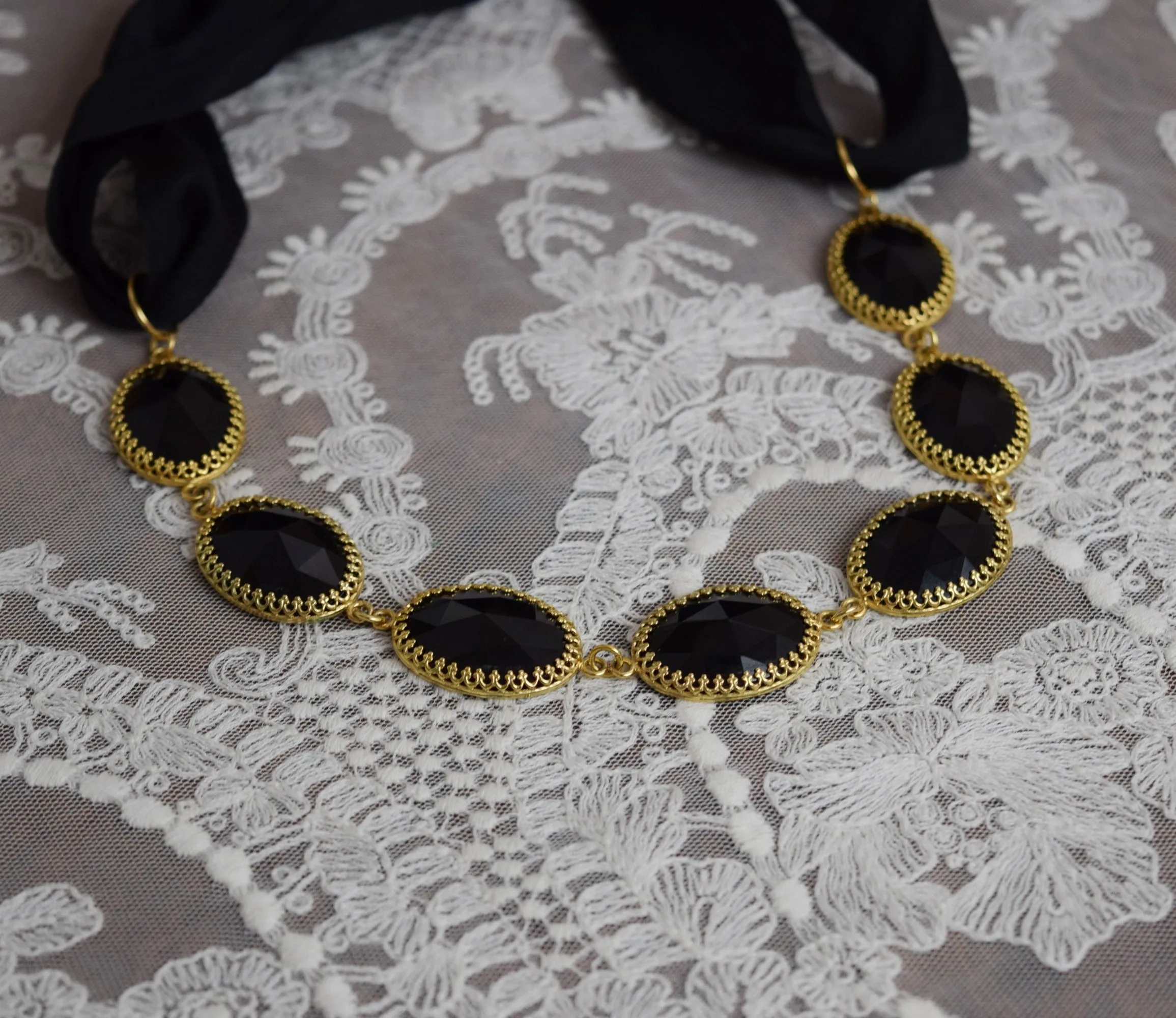 18th Century Black Onyx Crown Necklace - Extra Large Oval