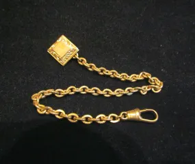 1900s Gold Watch Chain Fob Button Blank Cartouche For Engraving