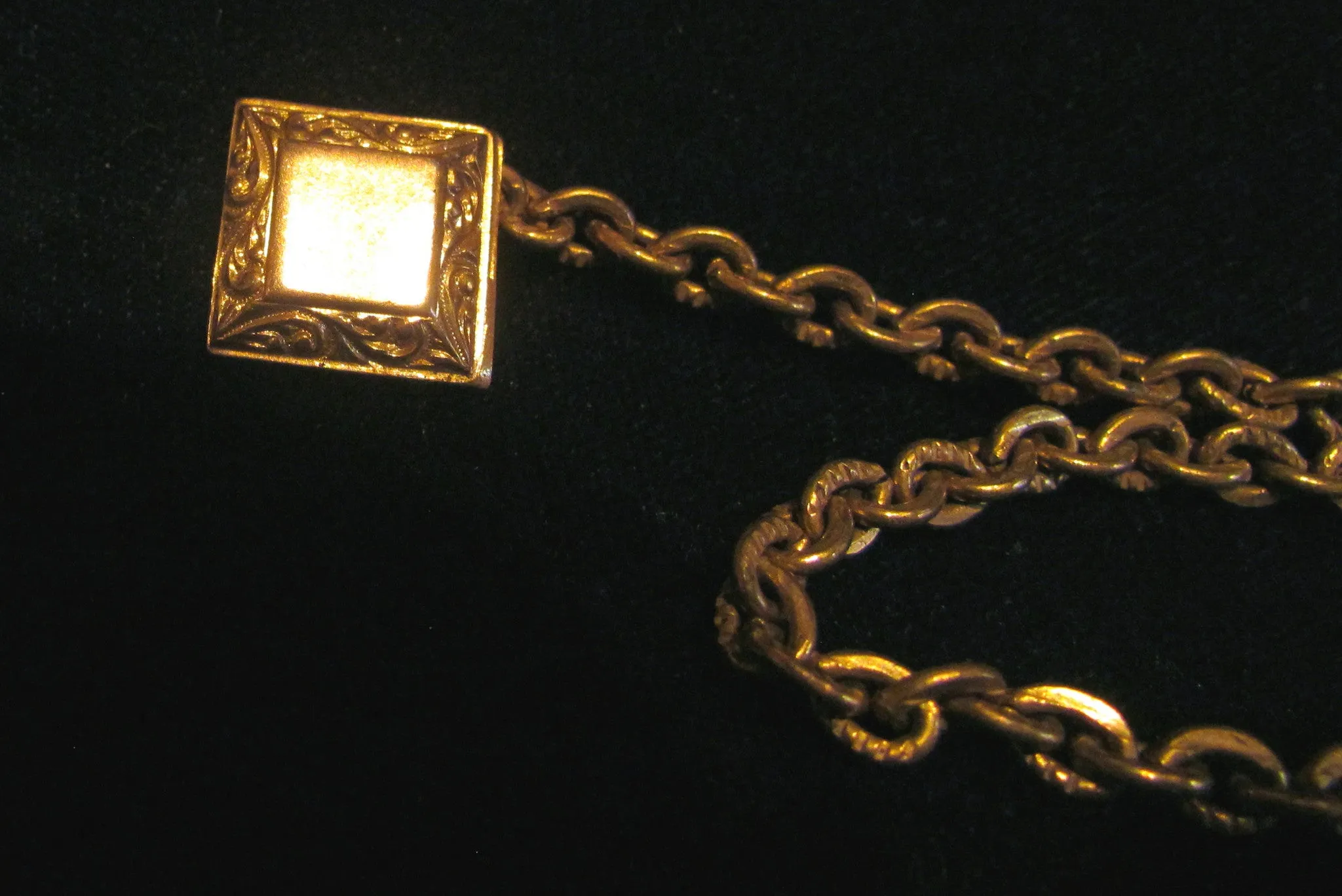 1900s Gold Watch Chain Fob Button Blank Cartouche For Engraving