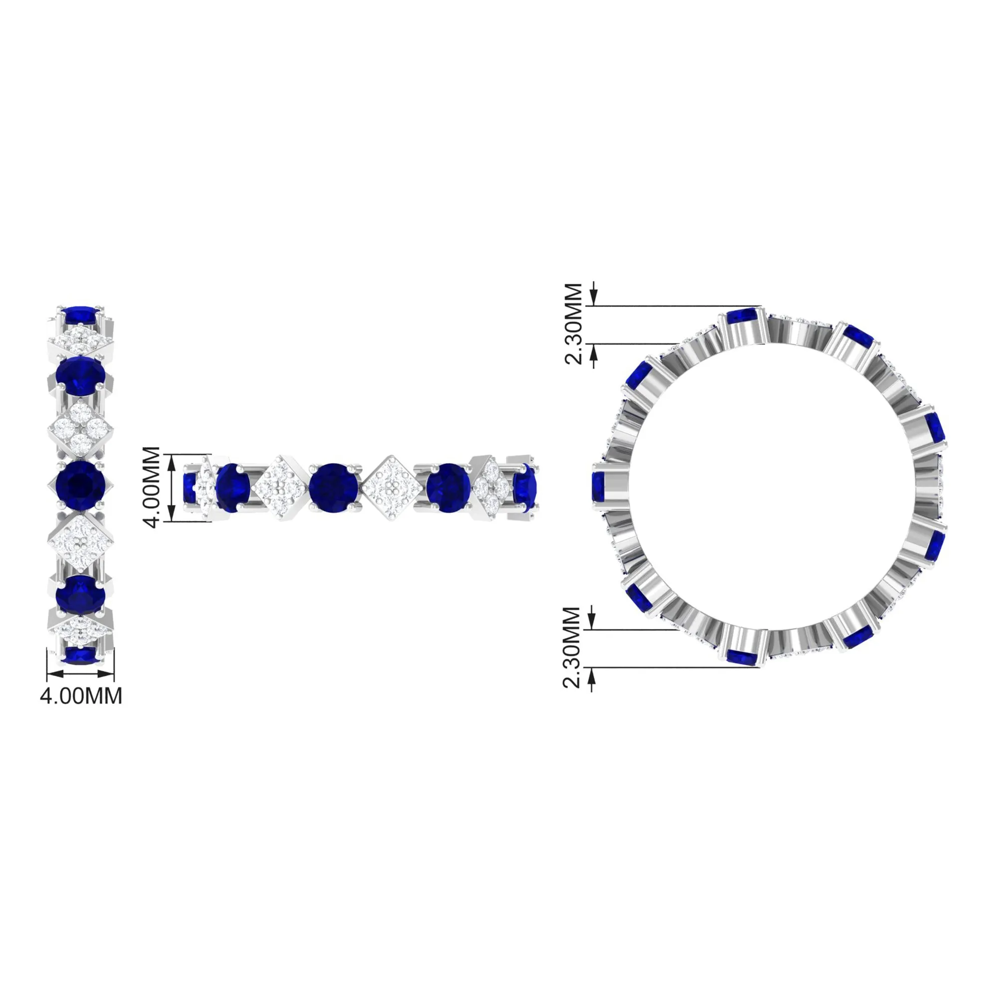 2 CT Natural Blue Sapphire and Diamond Eternity Band Ring