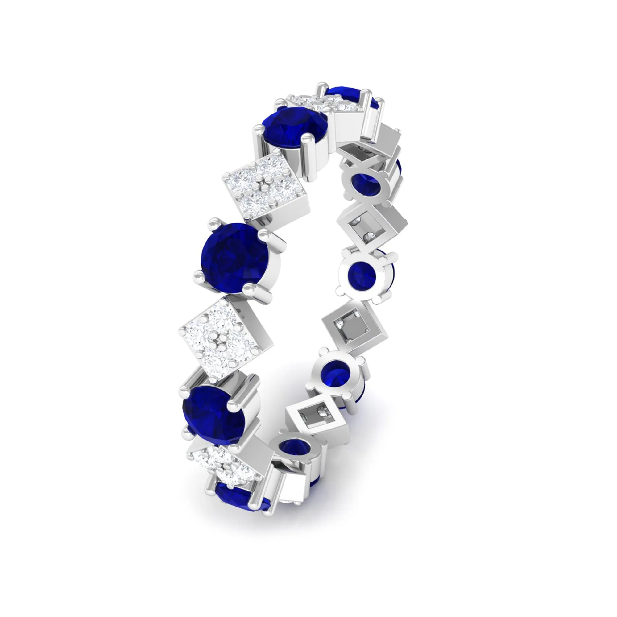 2 CT Natural Blue Sapphire and Diamond Eternity Band Ring