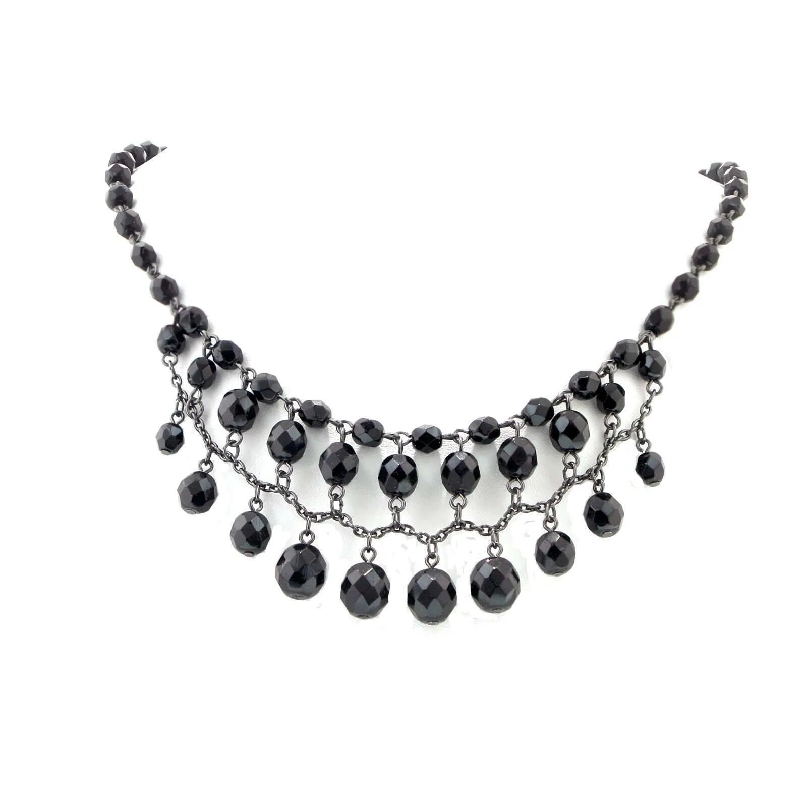 2028 Jewelry Jet Black Beaded Draped Necklace 16"   3" Extender