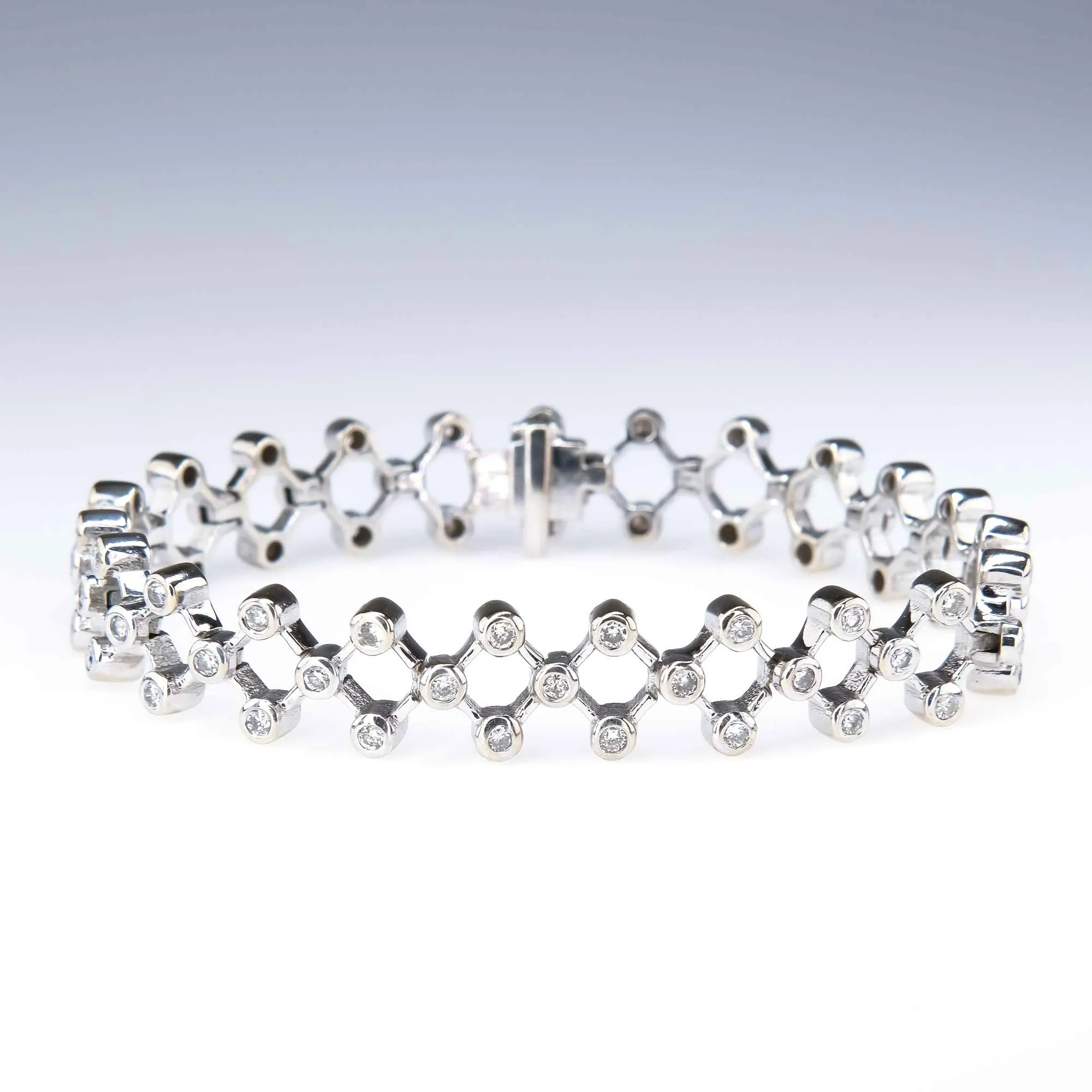 2.38ctw Round Diamond Bezel Lattice 7.25" Bracelet in 14K White Gold