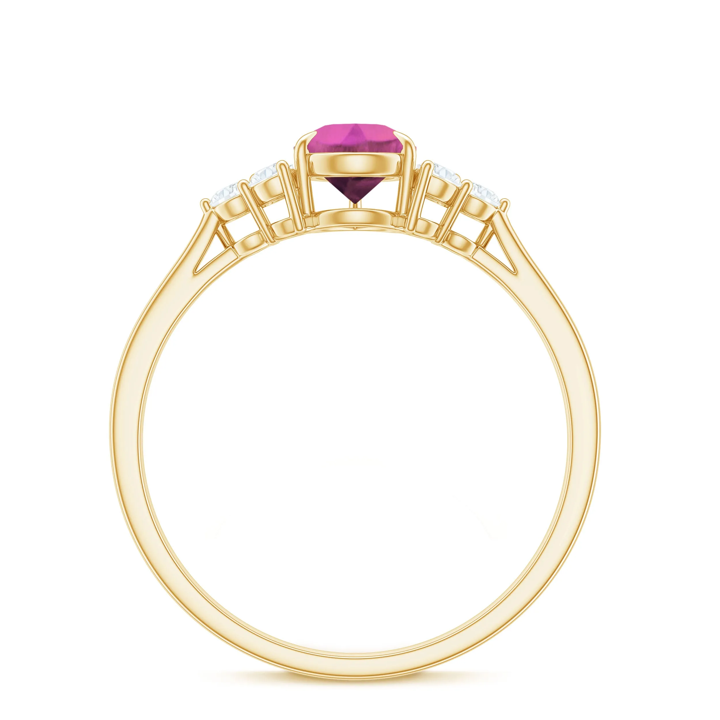 3/4 CT Natural Pink Tourmaline Teardrop Solitaire Ring with Diamond Trio