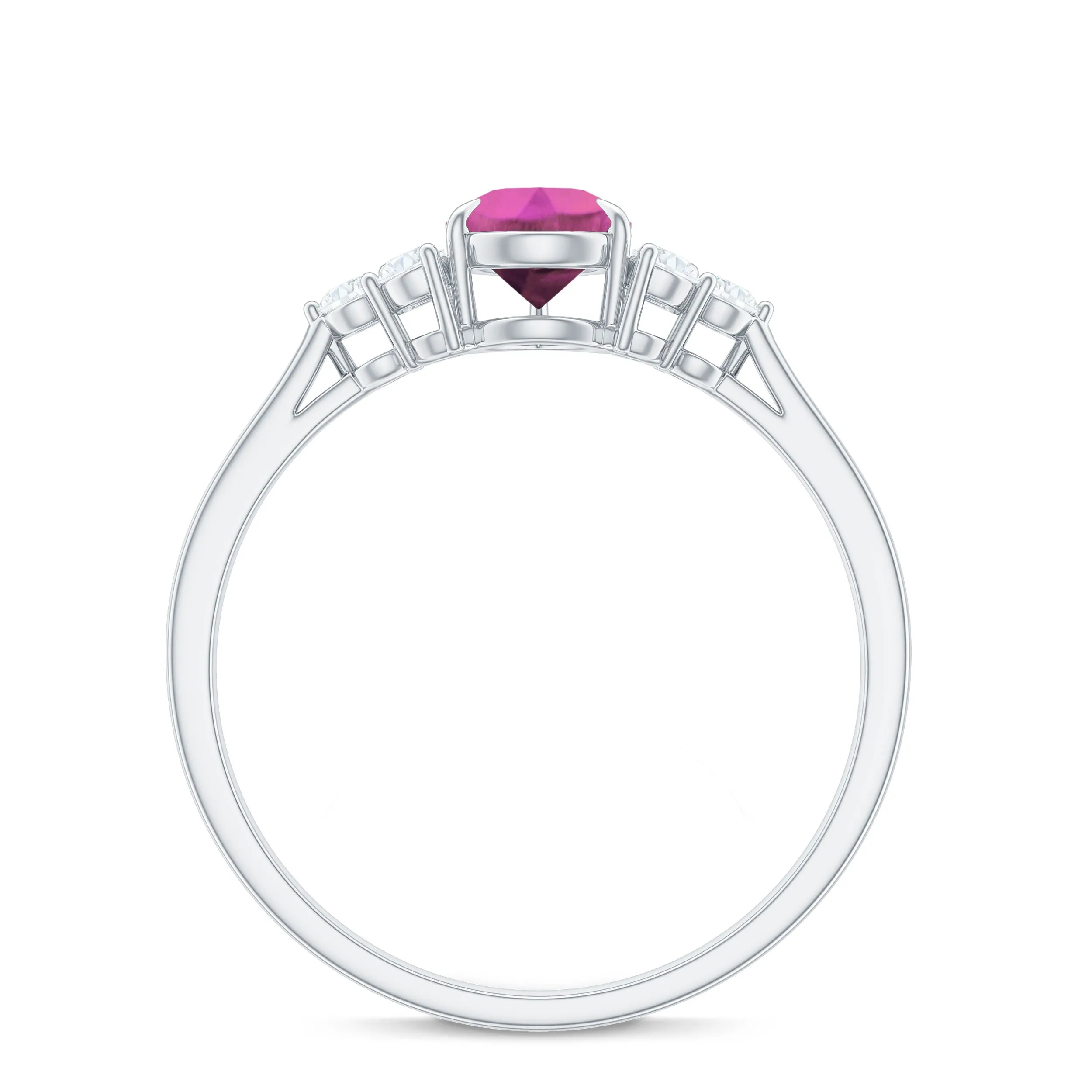 3/4 CT Natural Pink Tourmaline Teardrop Solitaire Ring with Diamond Trio