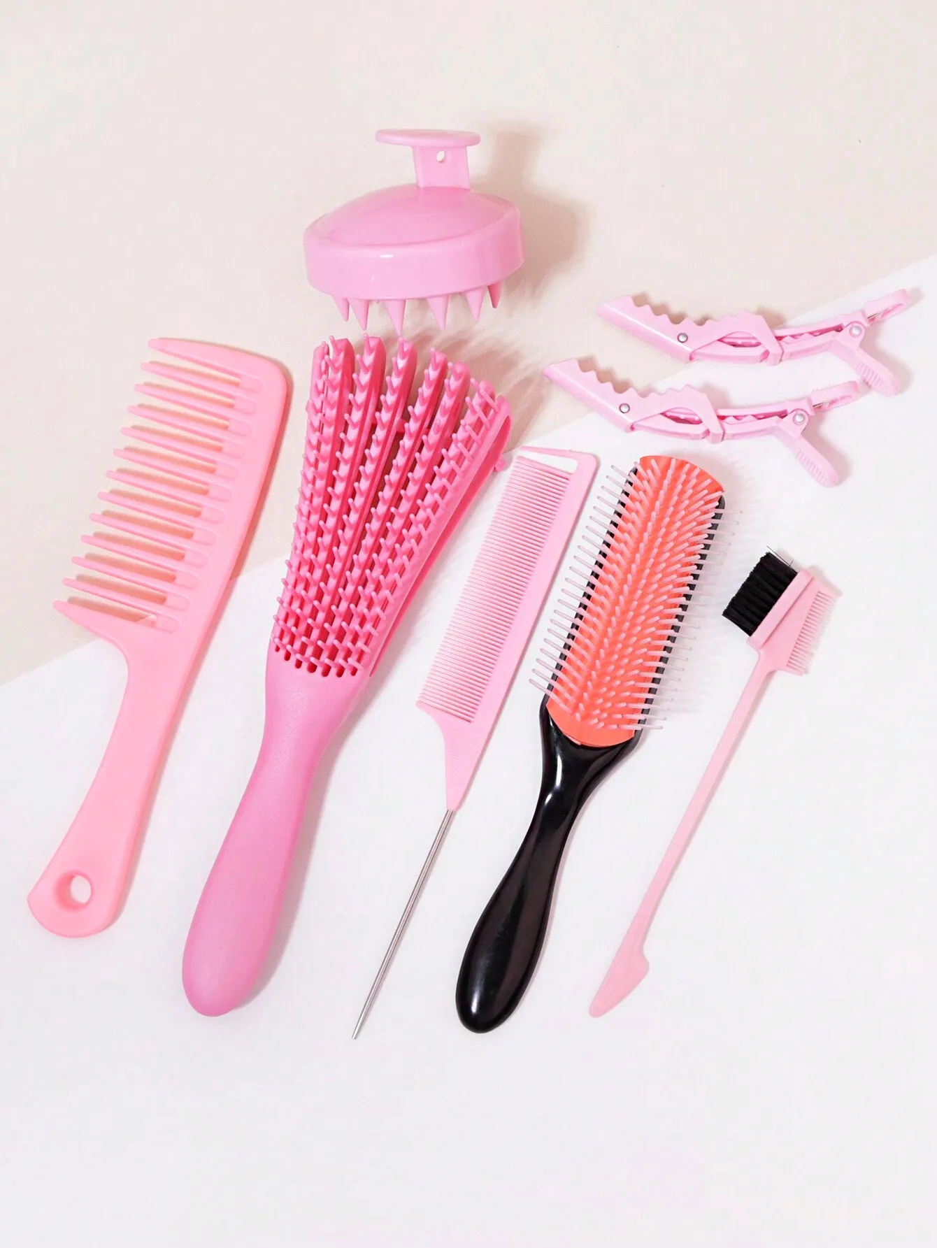 8pcs Hair Washing Combing Set, Including Natural Hair Debris Remover, Comb, Curly Hair Comb, Silicone Shampoo Brush. Helps A Faster & Easier Hair Wash Day Routine At Home Or In Salon For Hair Styling. Hair Brush