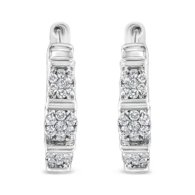 .925 Sterling Silver 1/2 cttw Round-Cut Diamond Floral Cluster Hoop Earring (I-J Color, I2-I3 Clarity)