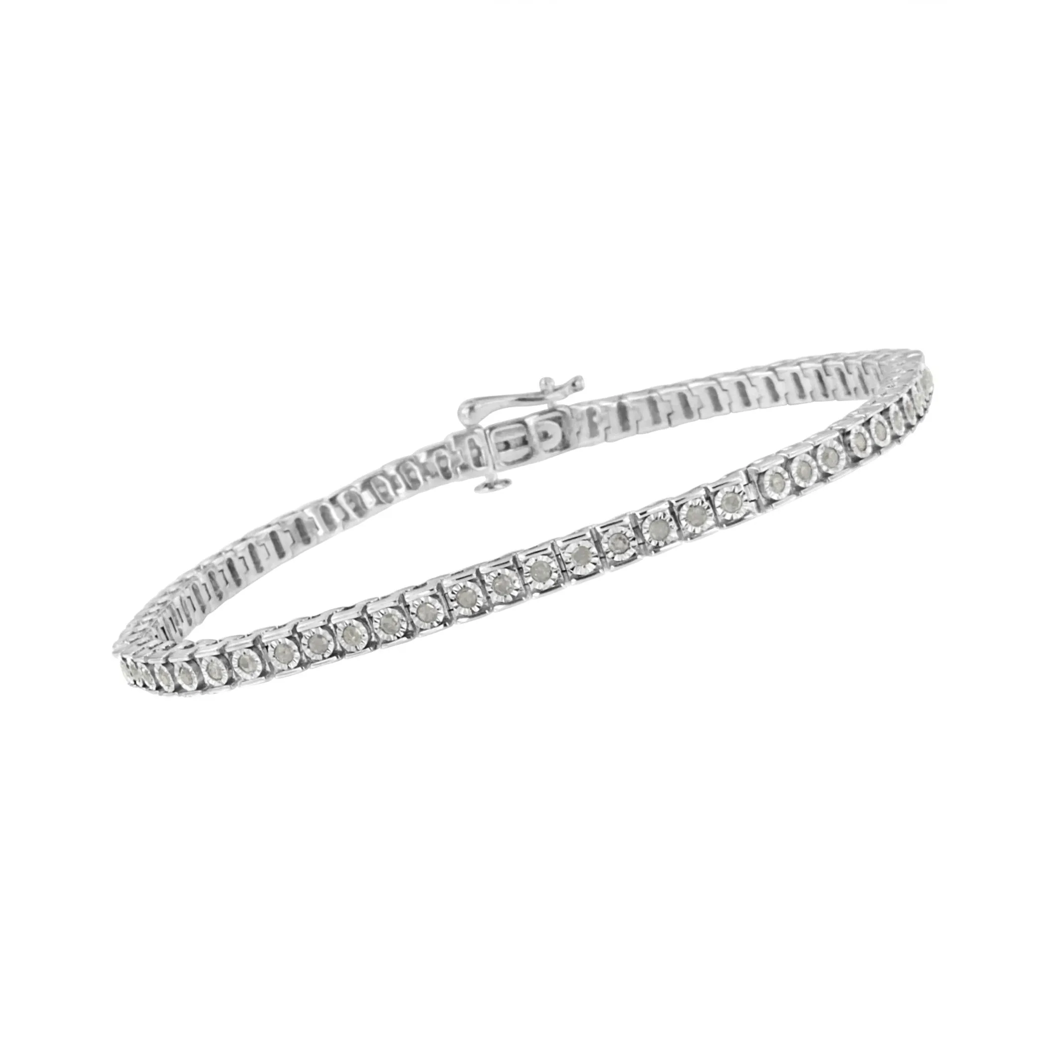 .925 Sterling Silver Diamond Square Frame Miracle-Set Tennis Bracelet (1 cttw, I-J Color, I3 Clarity) - Size 7.5"