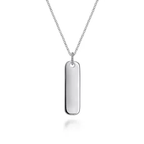 925 Sterling Silver Long Rectangular Pendant Necklace