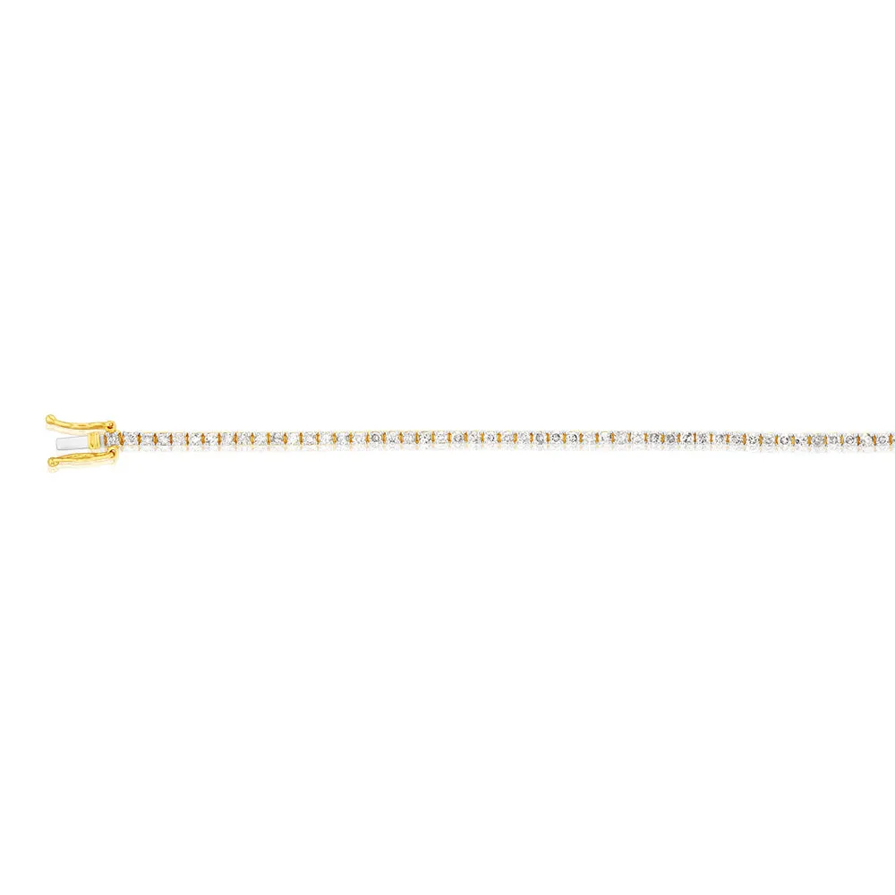 9ct Yellow Gold 2 Carat Diamond Tennis Bracelet with 82 Brilliant Diamonds