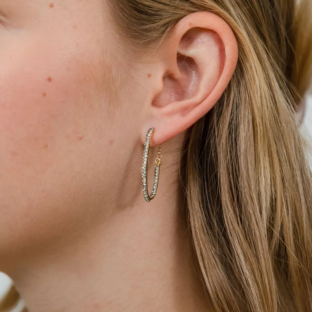 9ct Yellow Gold Silverfilled Black Crystals On Hoop Earrings