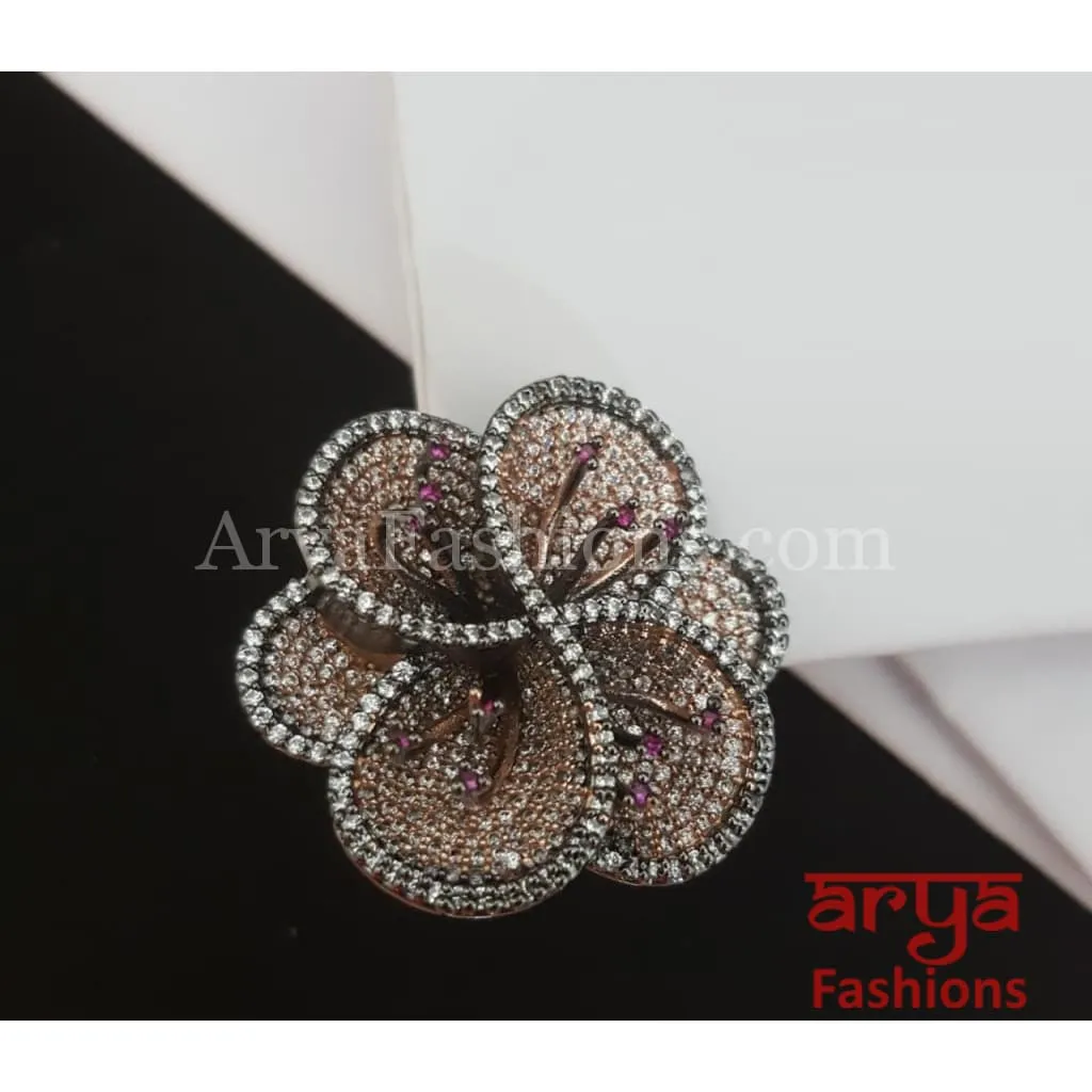 Aashiya Cubic Zirconia Rose Gold Victorian Ring